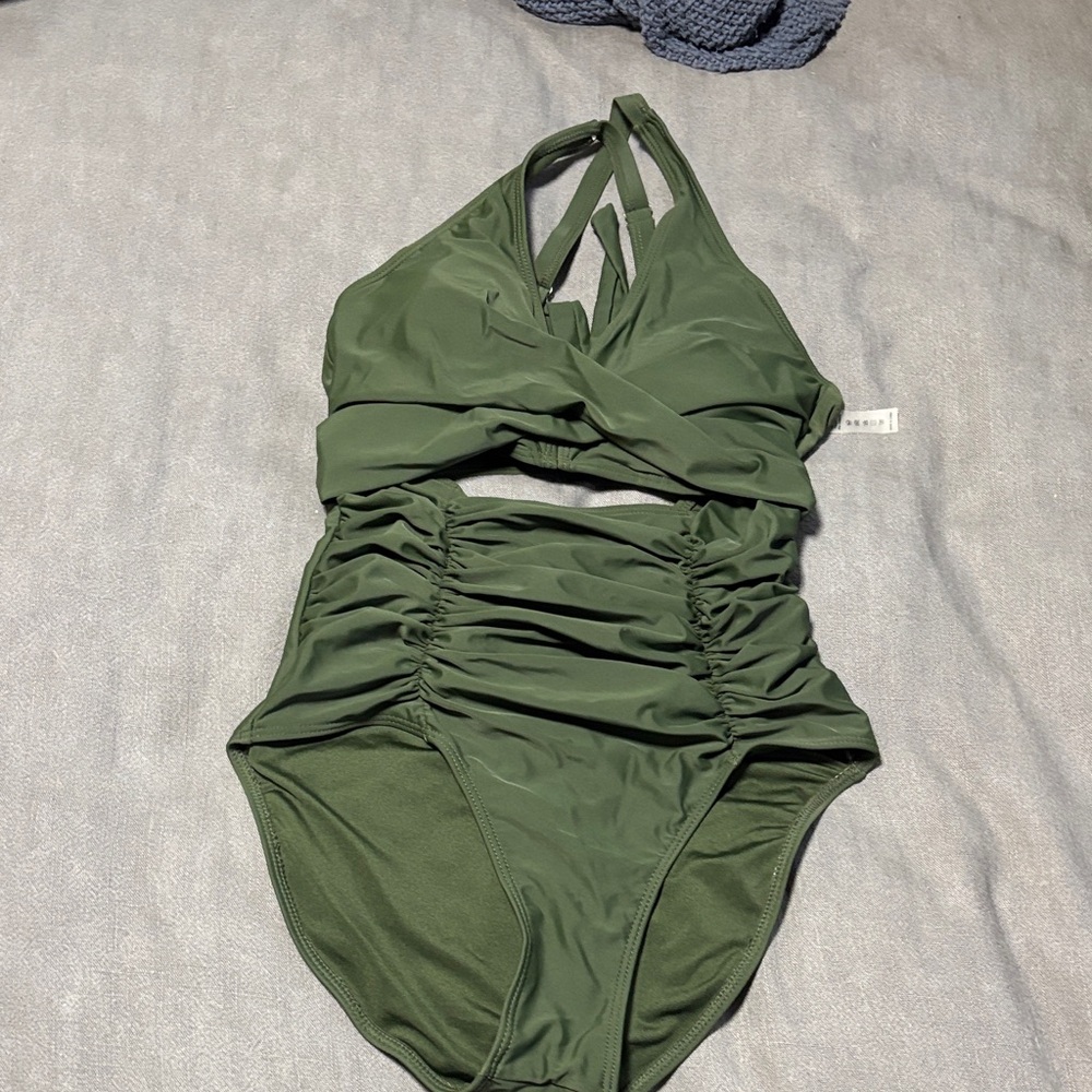 Ruched Olive One-Piece Swimsuit